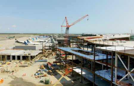 A drone’s ‘bird’s-eye view’ of construction progress at the new Terminal 6 at JFK International Airport. (Photo by Beverly Holder, courtesy of JFK Millenium Partners and 5D Architecture & Engineering)
