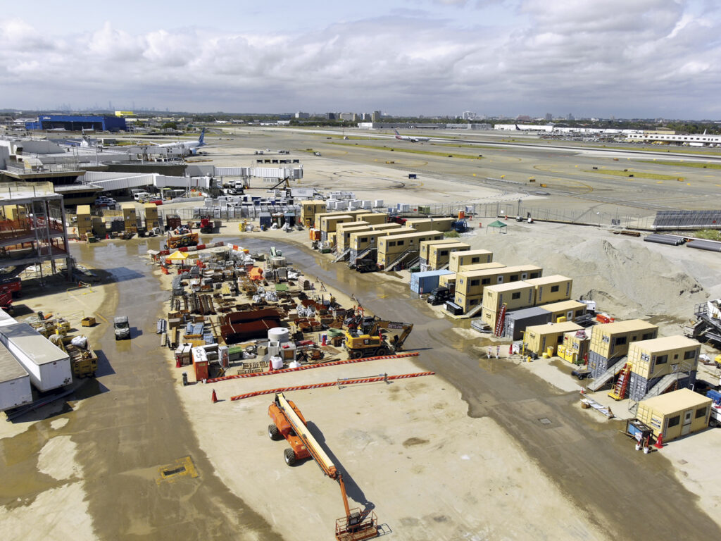Overhead drone footage of the construction progress being made at Terminal 6 JFK Airport.