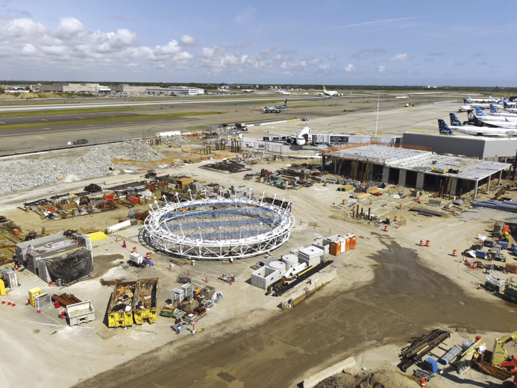 Overhead drone footage of the construction progress being made at Terminal 6 JFK Airport.