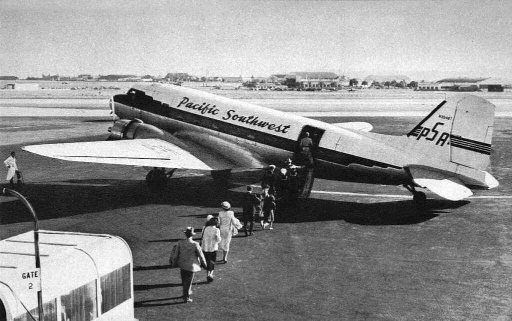 Pacific Southwest Airlines: Smiling Success in California New York Airport Pacific Southwest Airlines DC-3 (circa 1949)