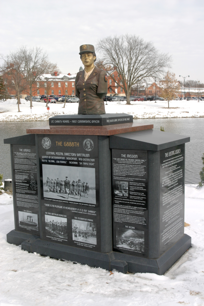 The 6888th Central Postal Directory Battalion Monument in the Buffalo Soldier Military Park at Fort Leavenworth, Kansas