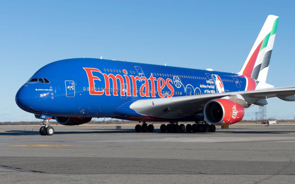 The trophy flew on Emirates’ brand-new NBA themed aircraft and was accompanied by NBA legend James Worthy for the long journey.