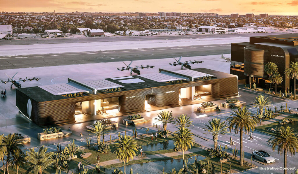 Representative Atlantic FBOs including development intended to serve future eVTOL operations via agreement with Archer. Pictured above: LA