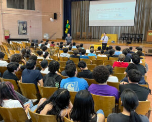 Aviation High School educators Justin Foley and Ken Weinberg joined with Tom Murphy to provide an orientation on June 12 at Aviation High for 124 students participating in the Reclaiming the Sky project.