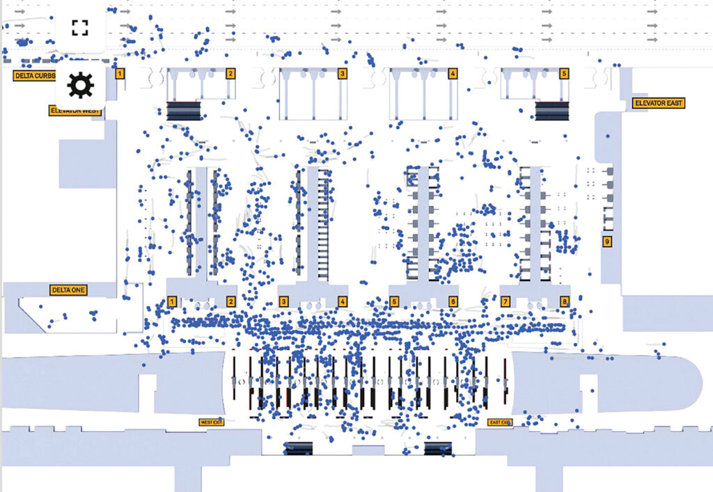 Cybersecurity at JFKIAT New York Airport At JFK Terminal 4, the Beonic platform utilizes computer vision and AI to monitor passenger density in real-time. The “blue dots” representing passengers and the platform collaborate to improve safety and efficiency.