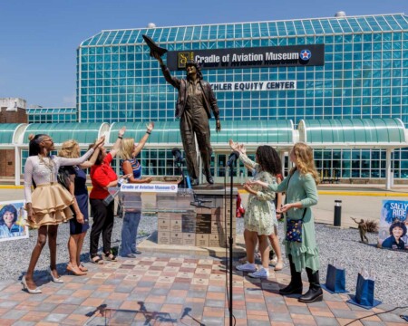 The First American Woman in Space: Unveiling of Sculpture Honors Dr. Sally Ride Cradle of Aviation Museum Sally Ride Statue