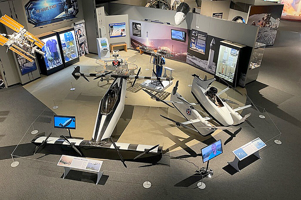 "Personal Flight" features an exhibit featuring four eVTOLs (Electric Vertical Take-Off, and Landing vehicles)