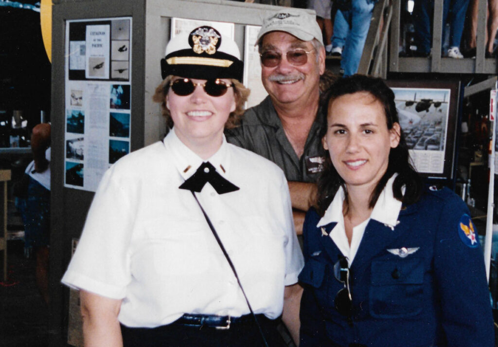 Dan Dameo with members of the 533rd Living History Squadron, Mary Hutchins & Julia ‘Jules’ Lauria-Blum , c. 2004.