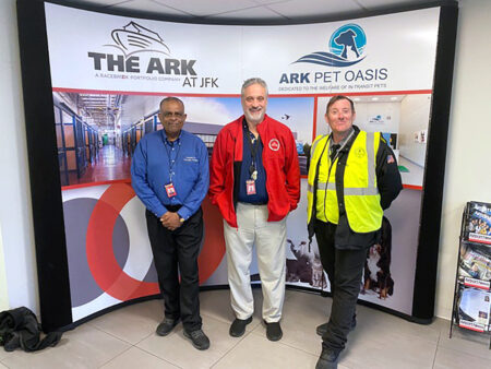 (L.-R.): Aubrey McDougall, CLPA; Michael Falacara, COO, The ARK at JFK; Chris Thomas, an Edge4Vets participant, and CLPA, mark the success of Edge4Vets at JFK Airport in partnership with KAAMCO Cargo and JFK Cargo Association.