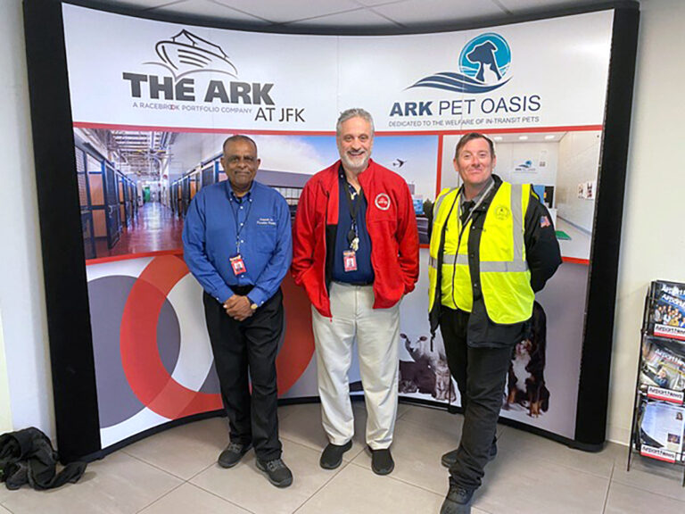 (L.-R.): Aubrey McDougall, CLPA; Michael Falacara, COO, The ARK at JFK; Chris Thomas, an Edge4Vets participant, and CLPA, mark the success of Edge4Vets at JFK Airport in partnership with KAAMCO Cargo and JFK Cargo Association.