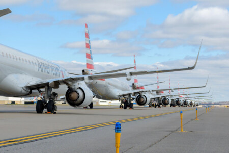 American Airlines planes parked In Mobile, Alabama