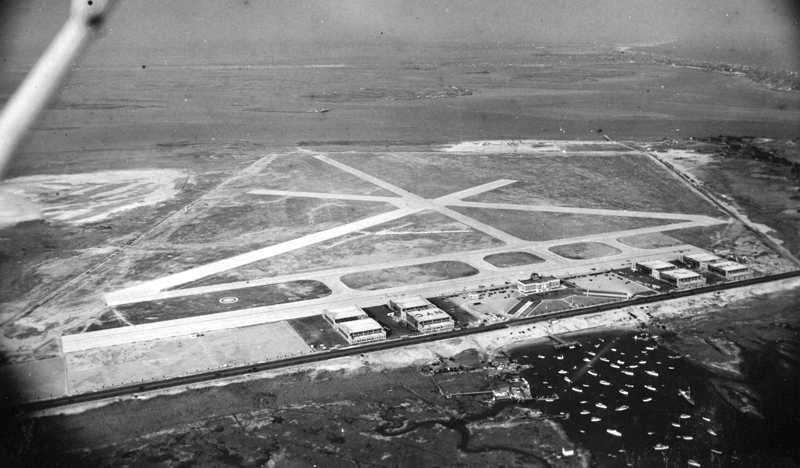 Floyd Bennett Field Aerial view, looking away from Administration Building and hangars c.1932.