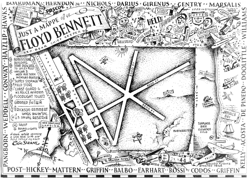 Cartoon Map of Floyd Bennett Field Drawing by Eric Sloane c. 1936