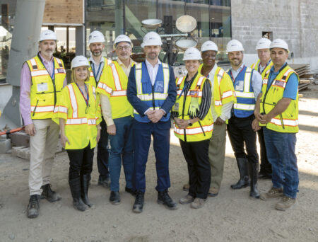 Creating a Northstar (L.-R.): Derek Thielmann, Vice President, Design & Construction / Project Director; Jennifer Janzen, Communications Director; John Girardi, Deputy Director, Design & Construction; Ed Ratuski, Acting COO; Steve Thody, CEO; Kasia Sek, Director, Operations Planning & Implementation; Sade Olanipekun-Lewis, Vice President, Operating & Community Partnerships; Rob Manniello, Senior Director, Operations; Ted Walters, Director, Facilities & Technology; Fazal Bangash, Civil Site Supervisor, Terminal 6 Construction.