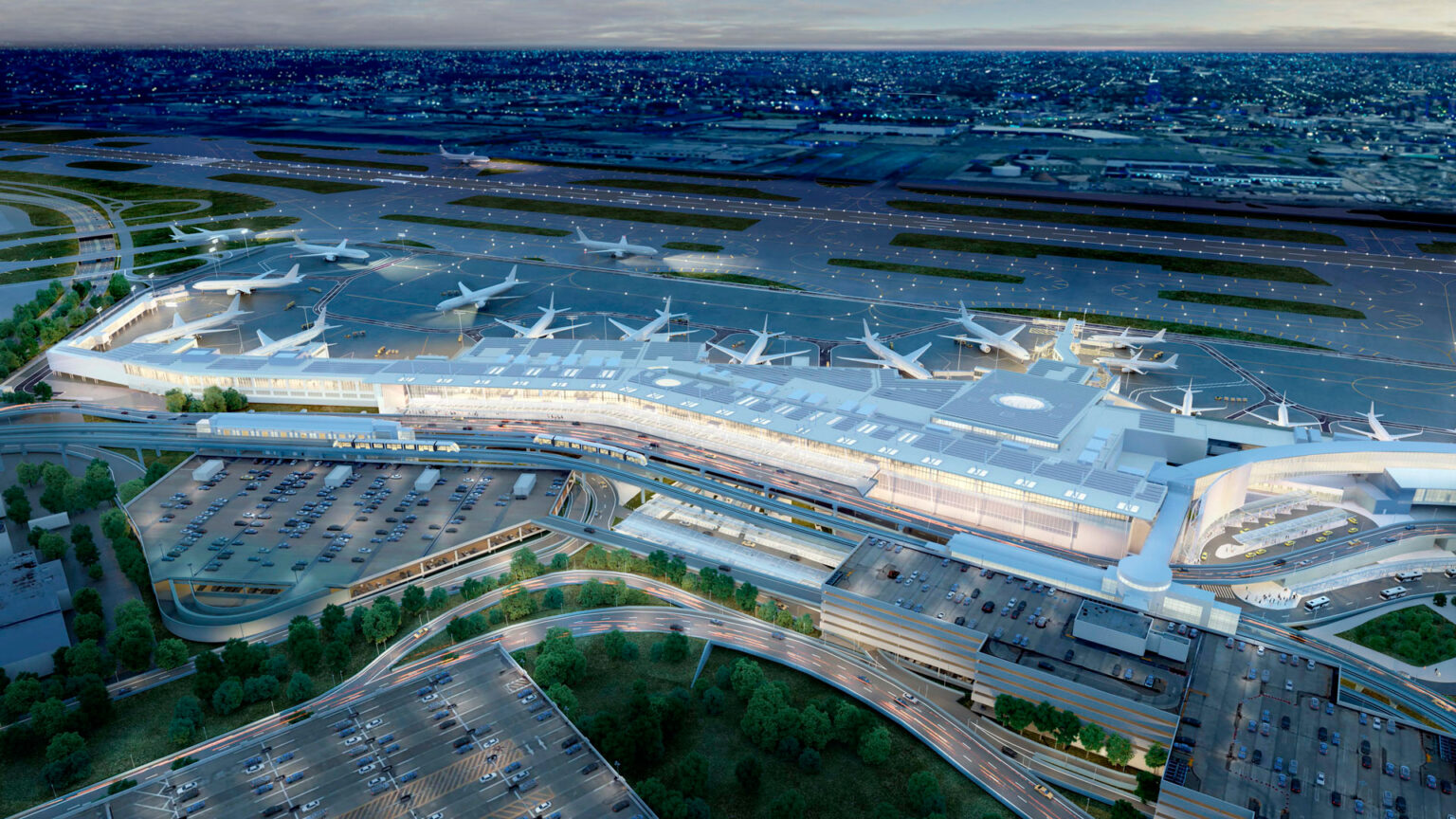 Condor Selects State-of-the-Art JFK Terminal 6 for Operations in 2026 Aerial rendering of JFK Terminal 6.