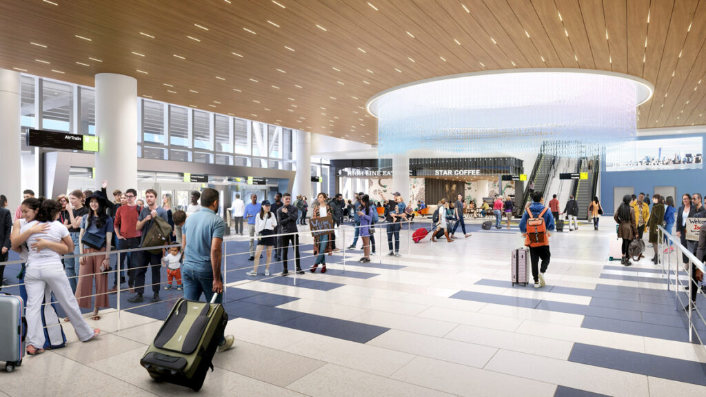 PANYNJ and JMP Announce Exterior Medallion Commission for the New Terminal 6 at JFK Airport Rendering of the future JFK Terminal 6 arrivals hall