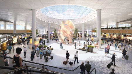 Rendering of the Grand Hall Shopping and Dining Concourse at the future JFK Terminal 6.