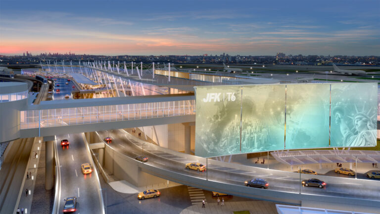 JMP Announce Latest Milestone in the Transformation of JFK Airport with Substantial Enclosure of New JFK Terminal 6 Rendering of the new JFK Terminal 6 departures roadway artwork.