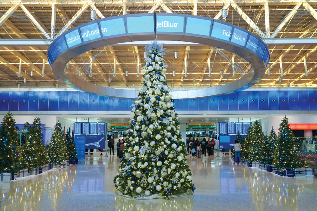 JetBlue JFK Airport decorated for the Holidays.