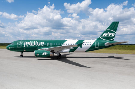 JetBlue Suits Up with a Fresh New York Jets Livery Inspired by Team Uniforms JetBlue Suits Up with a Fresh New York Jets Livery Inspired by Team Uniforms