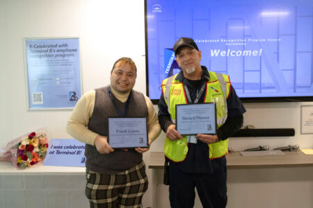 Frank Lopez, Guest Experience Ambassador, ABM Industries, and Gerard Manno, Bag Room Chief, American Airlines.