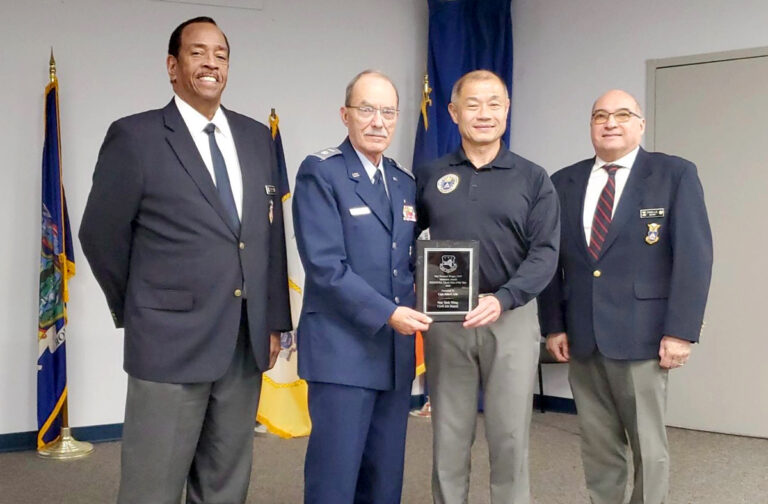 NYS Senator John Liu Named CAPs Check Pilot of the Year (L.-R.): Major Raymond Miller, Colonel Peter Koch, Captain John Liu, Lt., Major Steven Pinello