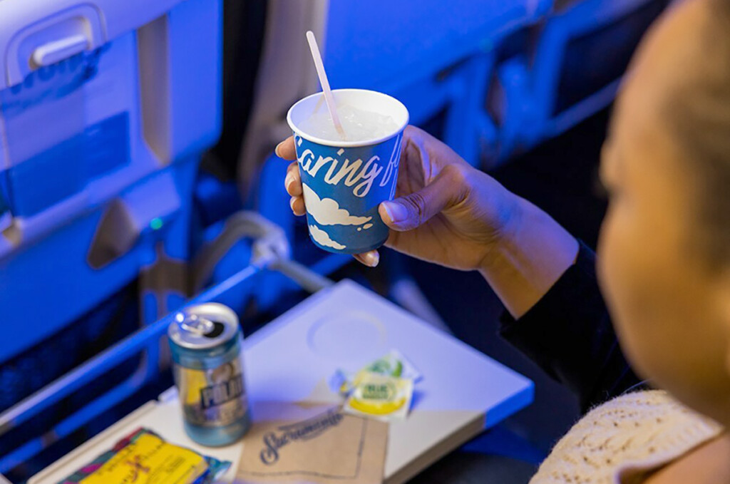 Paper cups on board Alaska Airlines flights.