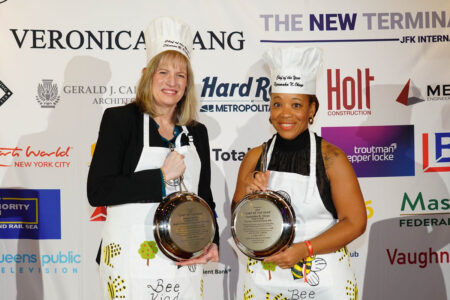 QCP Marks 30 Years of “Evening of Fine Food” Chefs of the Year 2025, Sharon DeVivio, President, Vaughn College, and Uzo Okoye, Chief of Staff, New Terminal One at JFK Airport. (Queens Centers for Progress)