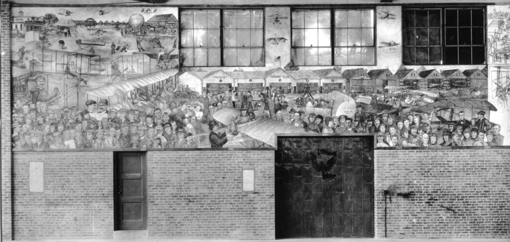 Rhonie Mural 1st Section Early Birds Hangar F Roosevelt Field c.1936 Metropolitan Airport News