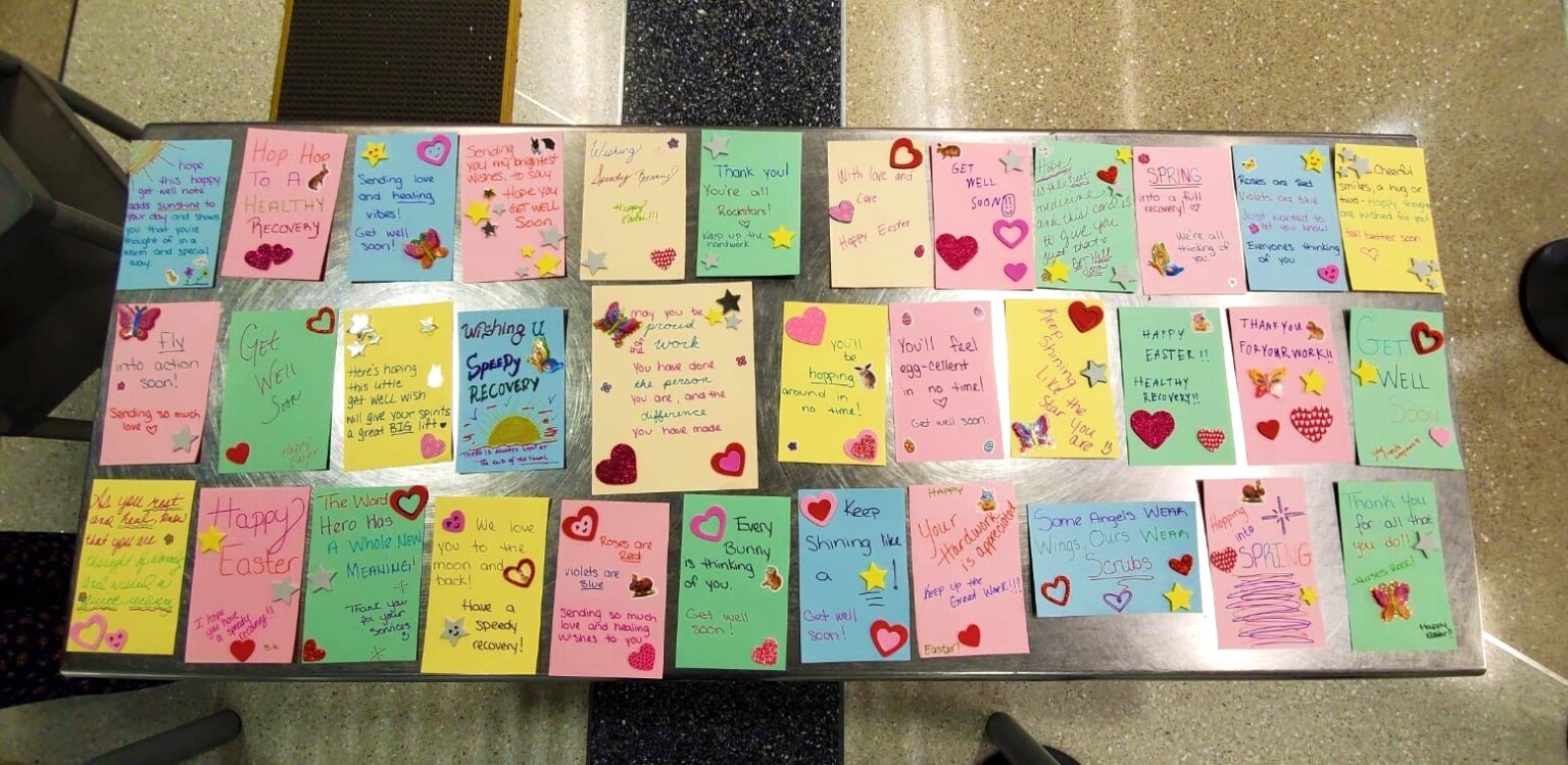 TSA officers at Newark Airport crafted get well cards for COVID-19 patients in isolation at a local New Jersey hospital