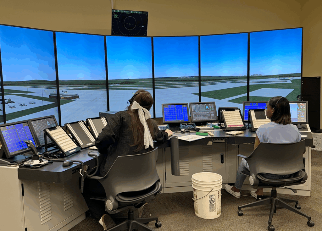 FAA Partners with Vaughn College to Address Air Traffic Controller Shortage New York Airport Vaughn Students Elvira Pereyaslov and Akacia-Robinson in ATC Lab.