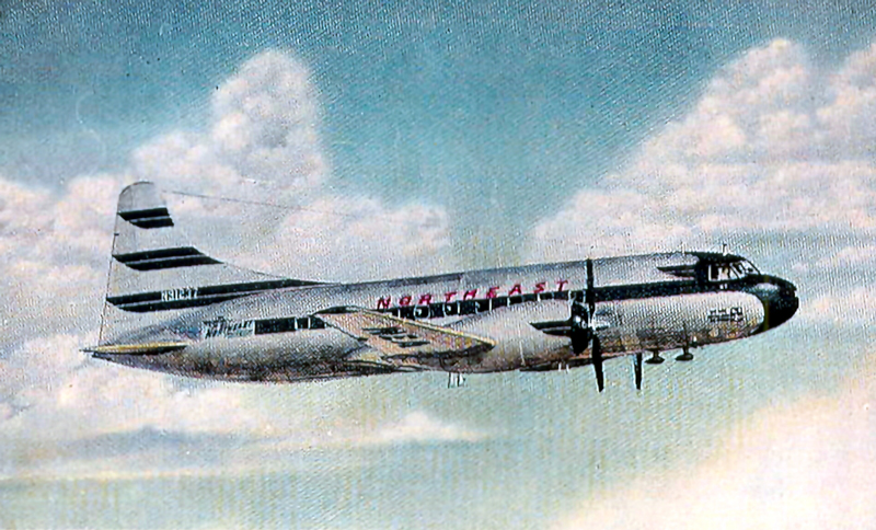 Northeast Yellowbirds New York Airport Vintage Postcard of a Northeast Airlines Convair