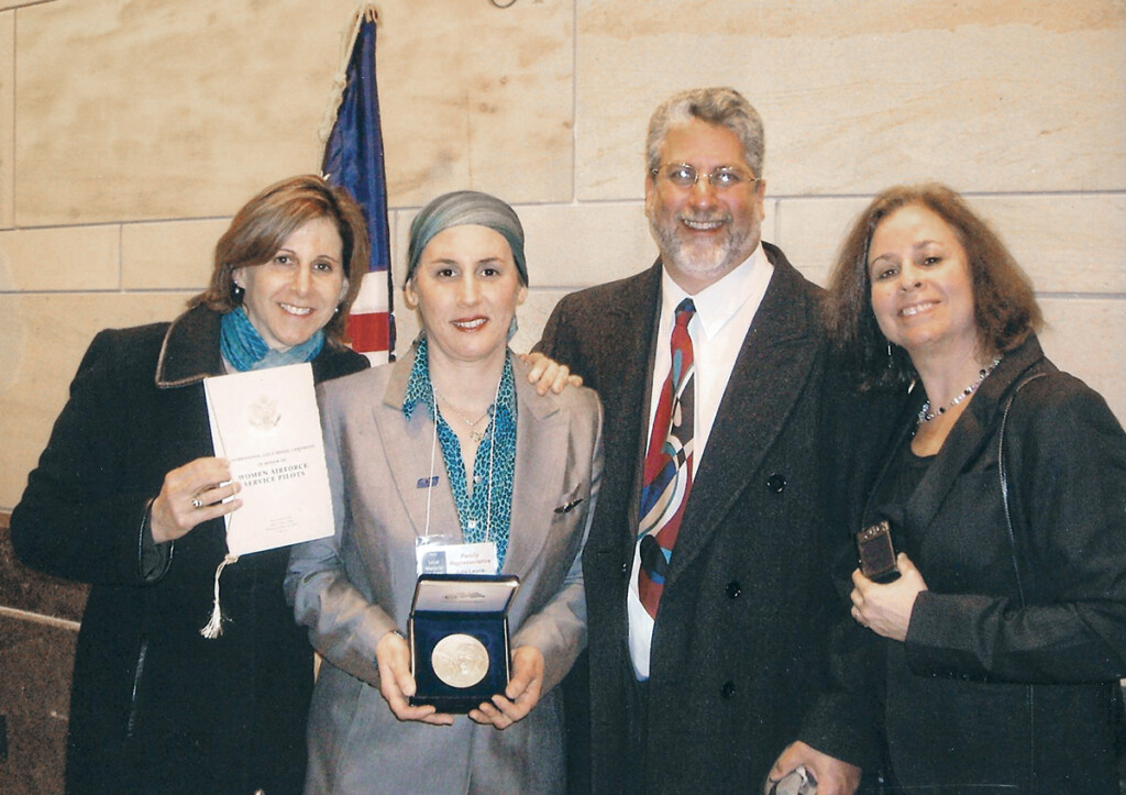 Julia, at the U.S. Capitol in Washington D.C., with husband Doug and friends on March 10, 2010. Her work at the American Airpower Museum assisted in enacting Public Law 111-40-July 1, 2009, awarding the Congressional Gold Medal to the WASP, WWII.
