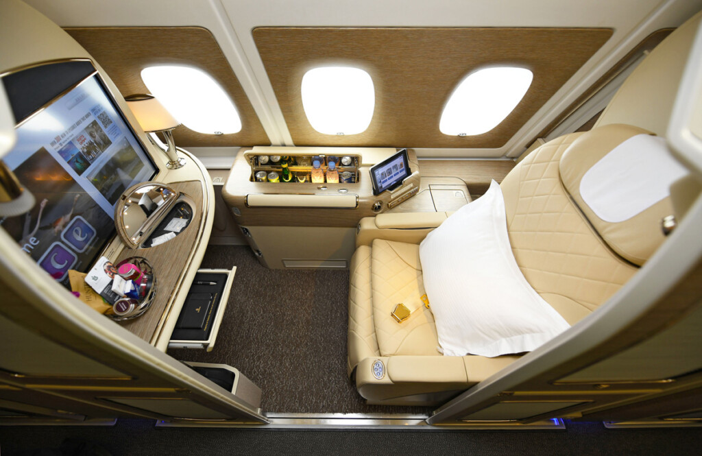 Emirates A380 First Class new suite colors.
