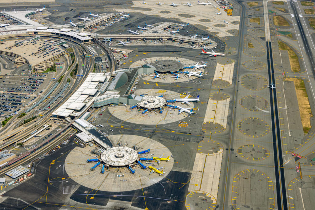 Aerial view of EWR Terminal B and C Aprons.